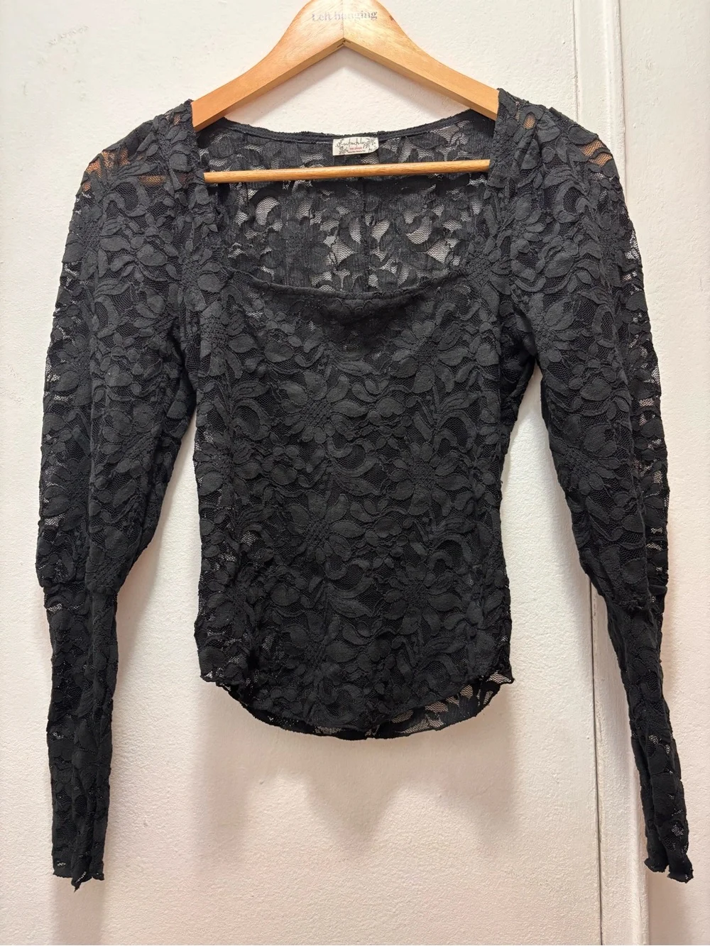 Free People Intimately Yours Long Distance Layering Black Lace Square-Neck Top